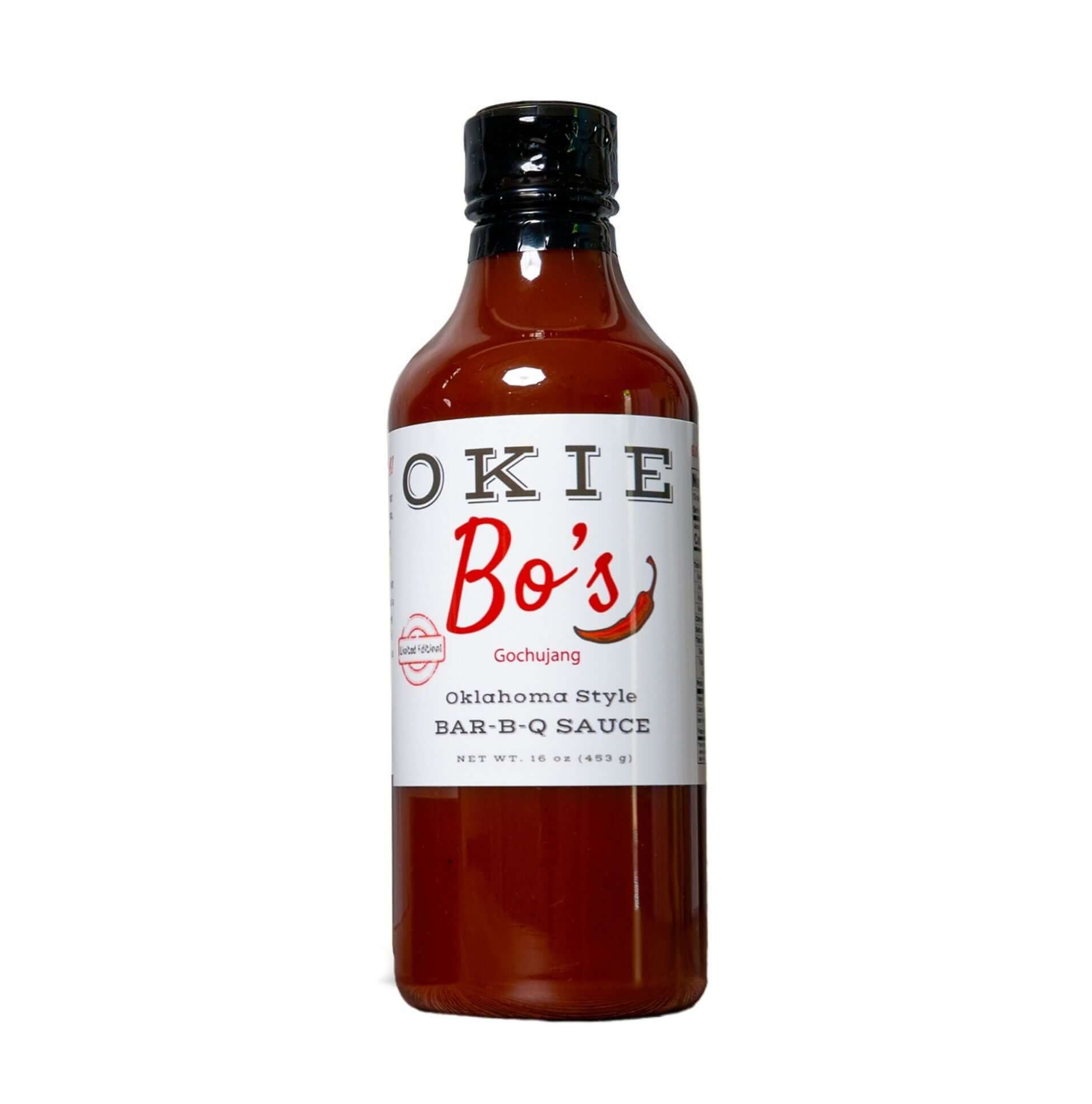 Okie Bo's Gochujang barbecue sauce Oklahoma style 18 oz bottle front view